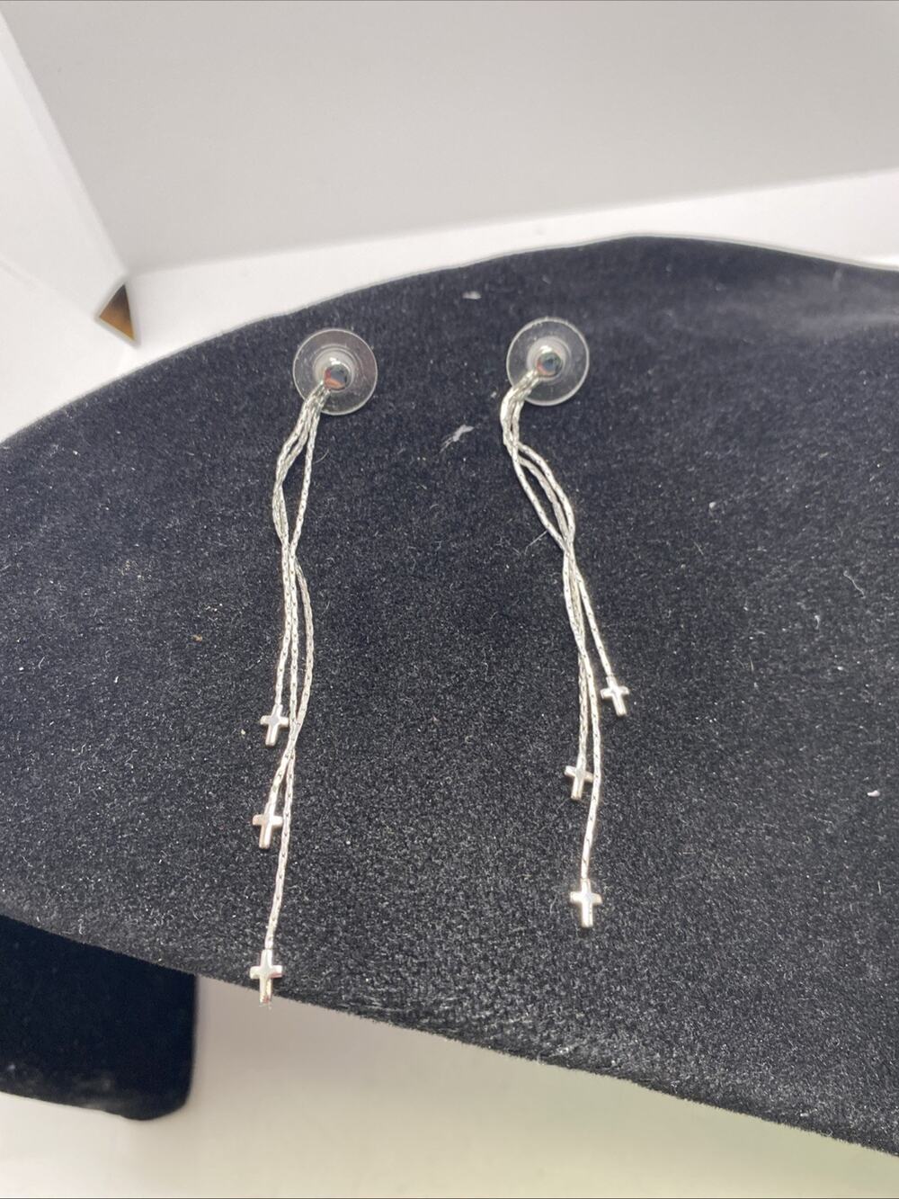 Womens Silver Tone dangle Cross Christian Earrings